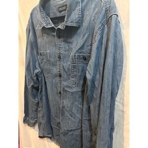 Faded Glory Mens Denim Shirt Long Sleeve Button Up Blue Cotton Size 2XL